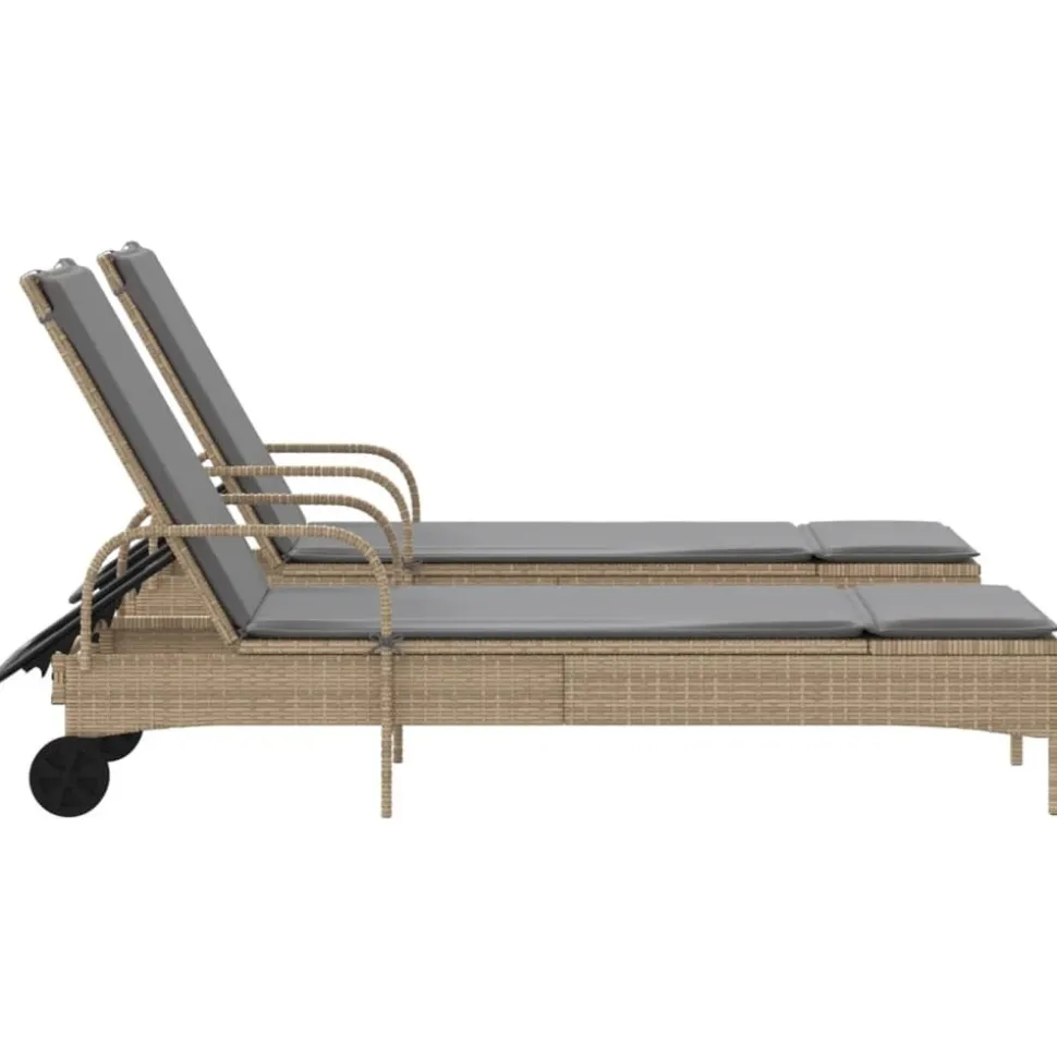 MAISON EXCLUSIVE - Chaises longues avec coussins lot de 2 beige résine tressée