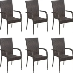 MAISON EXCLUSIVE - Chaises empilables d'extérieur lot de 6 résine tressée marron