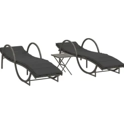 MAISON EXCLUSIVE - Chaises longues lot de 2 avec table gris résine tressée