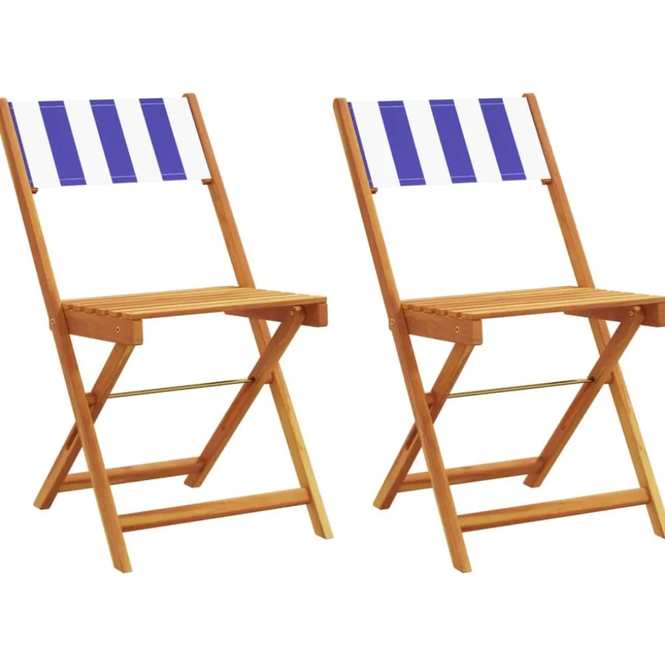 MAISON EXCLUSIVE - Chaises de bistrot lot de 2 bleu/blanc bois acacia massif tissu