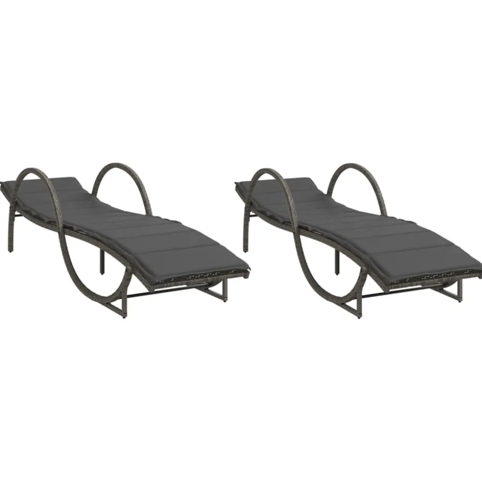 MAISON EXCLUSIVE - Chaises longues lot de 2 avec coussins gris résine tressée