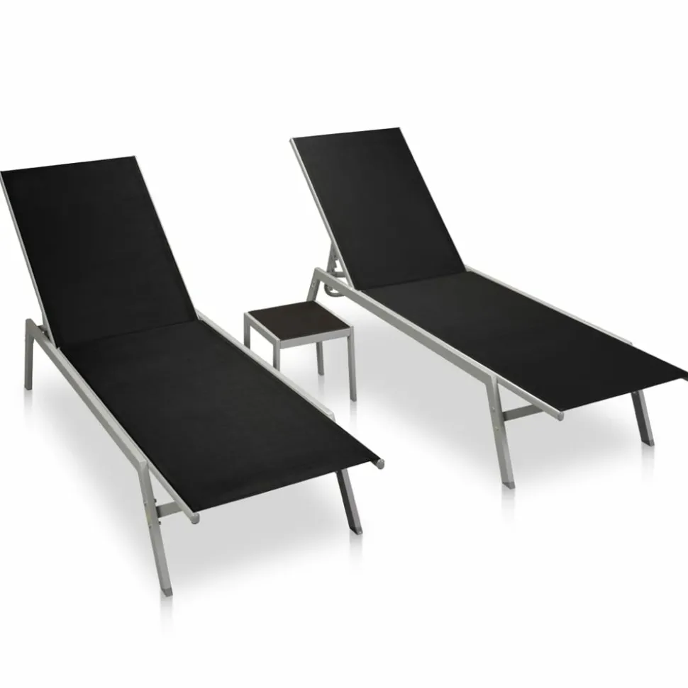 MAISON EXCLUSIVE - Chaises longues lot de 2 avec table acier et textilène noir