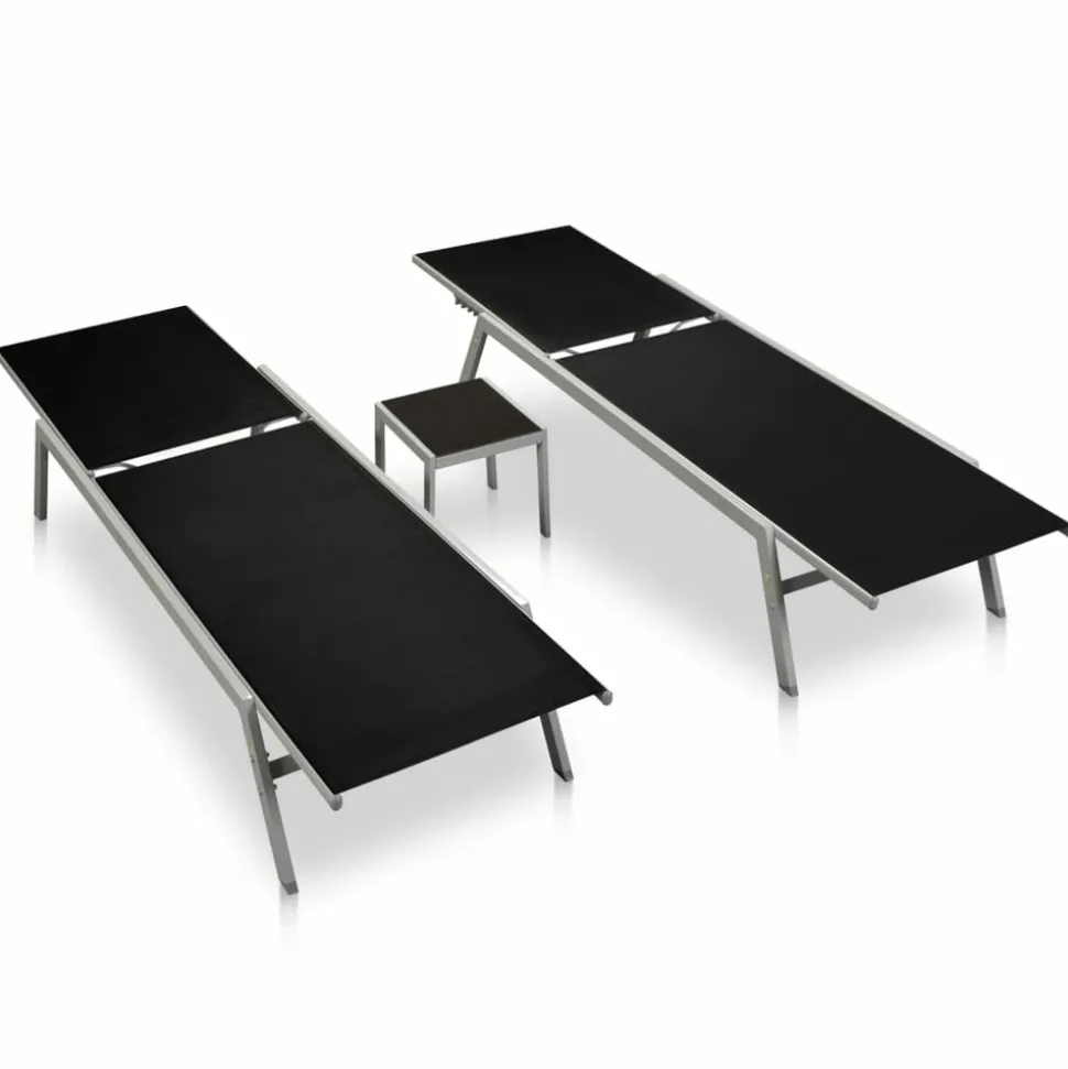 MAISON EXCLUSIVE - Chaises longues lot de 2 avec table acier et textilène noir