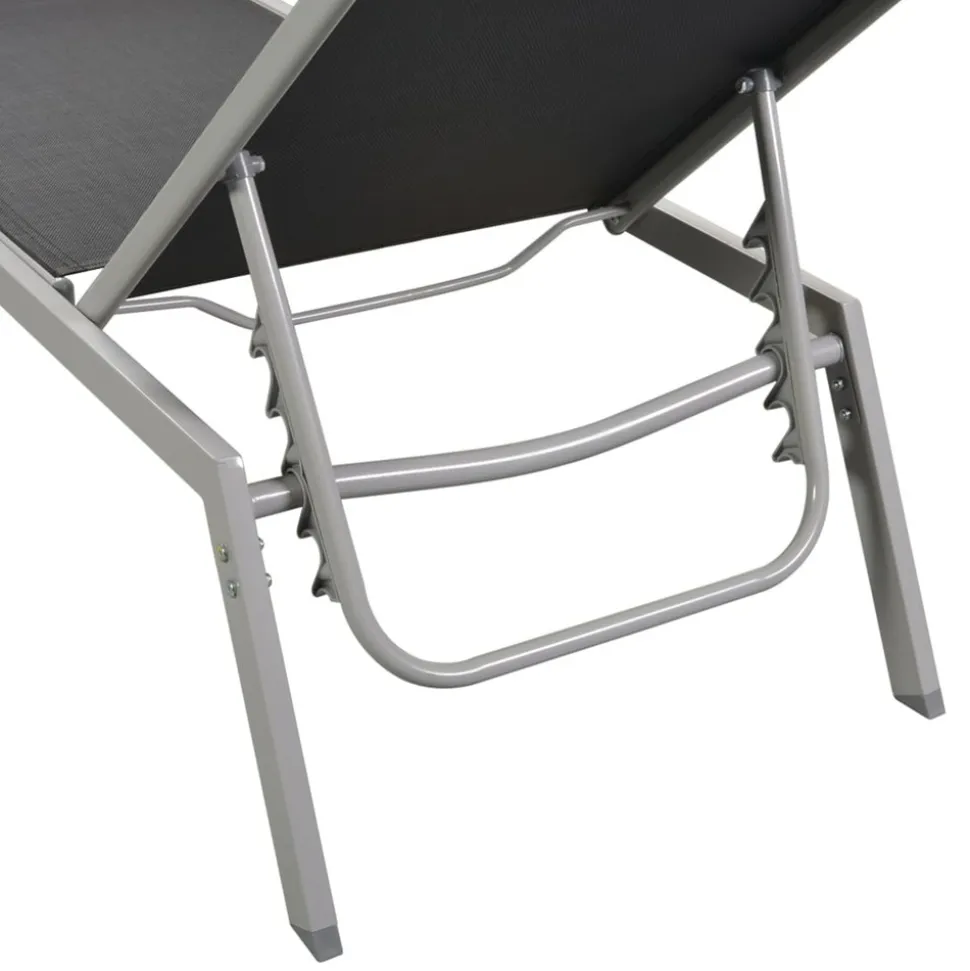 MAISON EXCLUSIVE - Chaises longues lot de 2 avec table acier et textilène noir