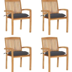 MAISON EXCLUSIVE - Chaises de jardin empilables avec coussins lot de 4 teck solide