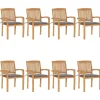 MAISON EXCLUSIVE - Chaises de jardin empilables avec coussins lot de 8 teck solide