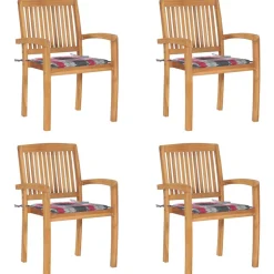 MAISON EXCLUSIVE - Chaises de jardin empilables avec coussins lot de 4 teck solide