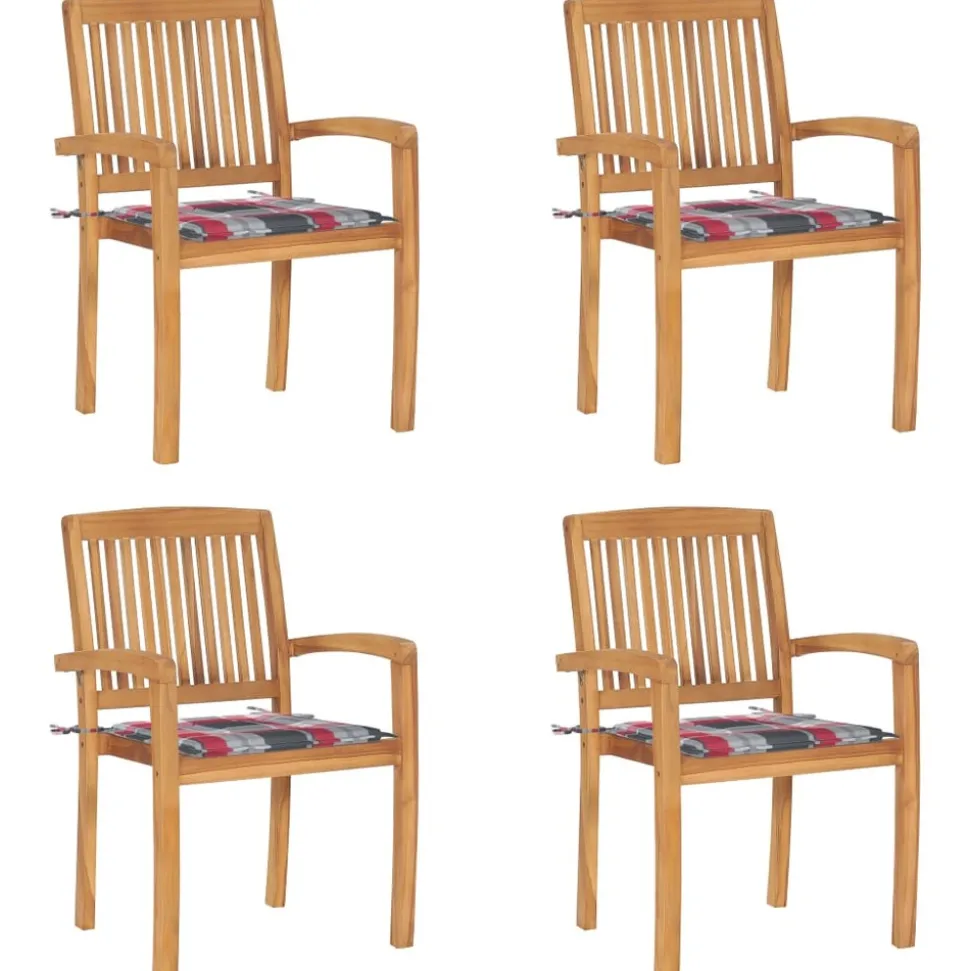 MAISON EXCLUSIVE - Chaises de jardin empilables avec coussins lot de 4 teck solide