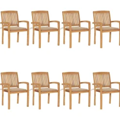 MAISON EXCLUSIVE - Chaises de jardin empilables avec coussins lot de 8 teck solide