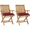 MAISON EXCLUSIVE - Chaises de jardin lot de 2 coussins rouge bordeaux teck massif