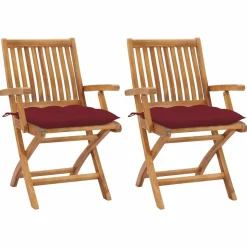 MAISON EXCLUSIVE - Chaises de jardin lot de 2 coussins rouge bordeaux teck massif