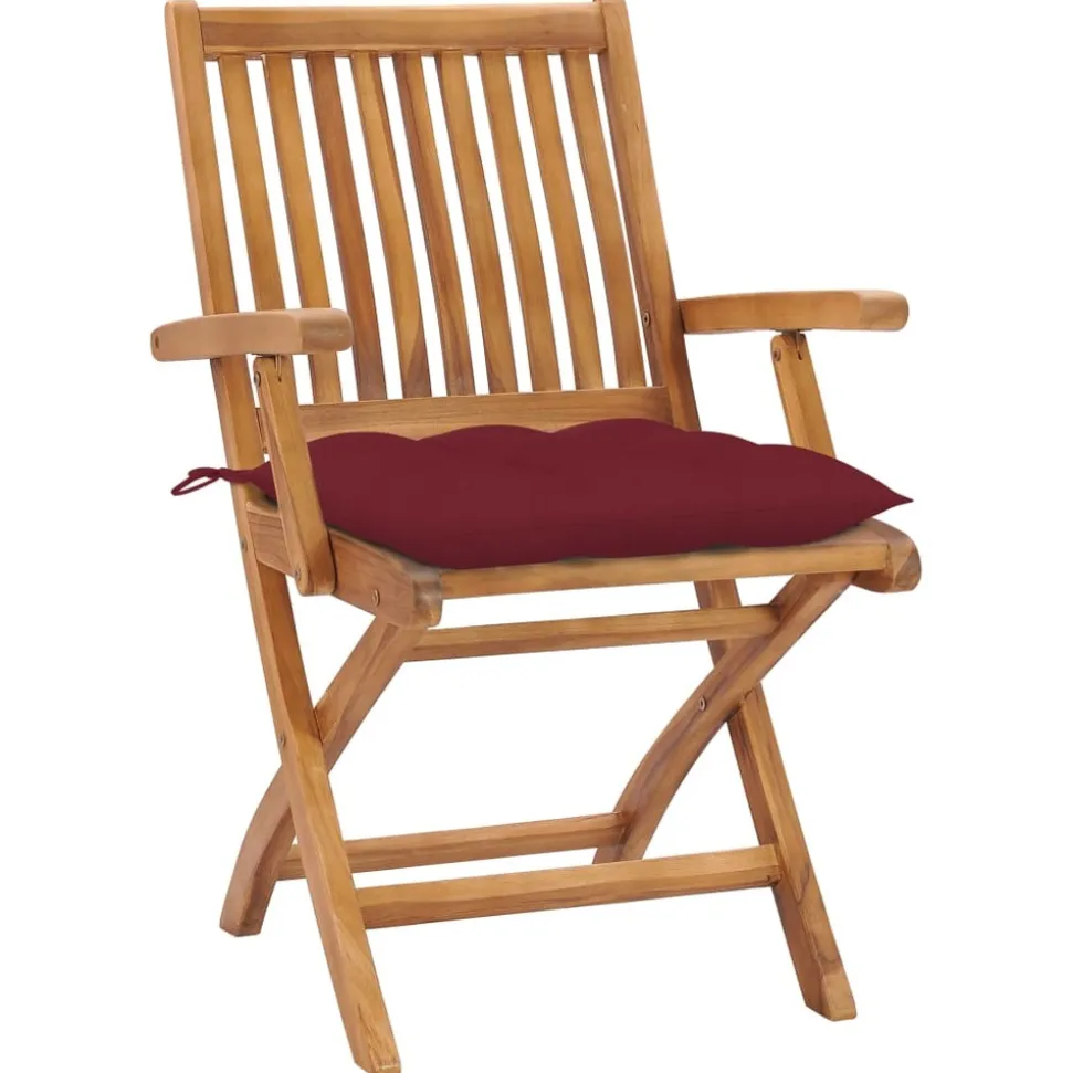 MAISON EXCLUSIVE - Chaises de jardin lot de 2 coussins rouge bordeaux teck massif