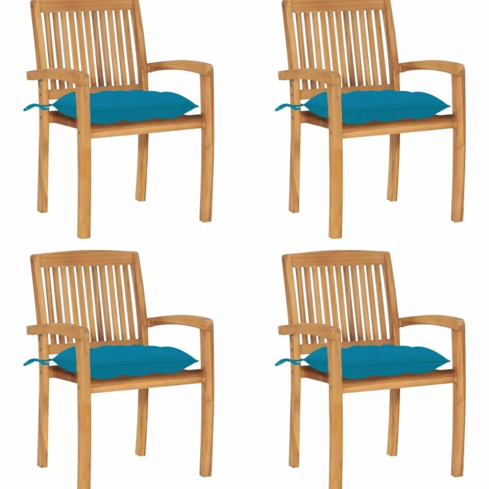 MAISON EXCLUSIVE - Chaises de jardin empilables avec coussins lot de 4 teck solide
