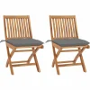 MAISON EXCLUSIVE - Chaises de jardin lot de 2 et coussins gris bois de teck massif