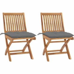 MAISON EXCLUSIVE - Chaises de jardin lot de 2 et coussins gris bois de teck massif