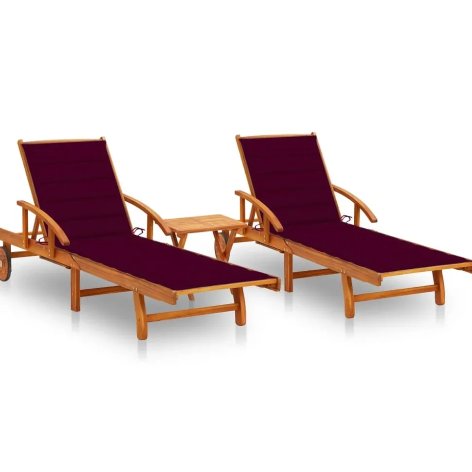 MAISON EXCLUSIVE - Chaises longues lot de 2 avec table et coussins acacia solide