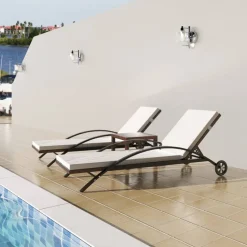 MAISON EXCLUSIVE - Chaises longues avec table résine tressée marron