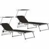 MAISON EXCLUSIVE - Chaises longues pliables et toit lot de 2 aluminium textilène