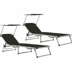 MAISON EXCLUSIVE - Chaises longues pliables et toit lot de 2 aluminium textilène