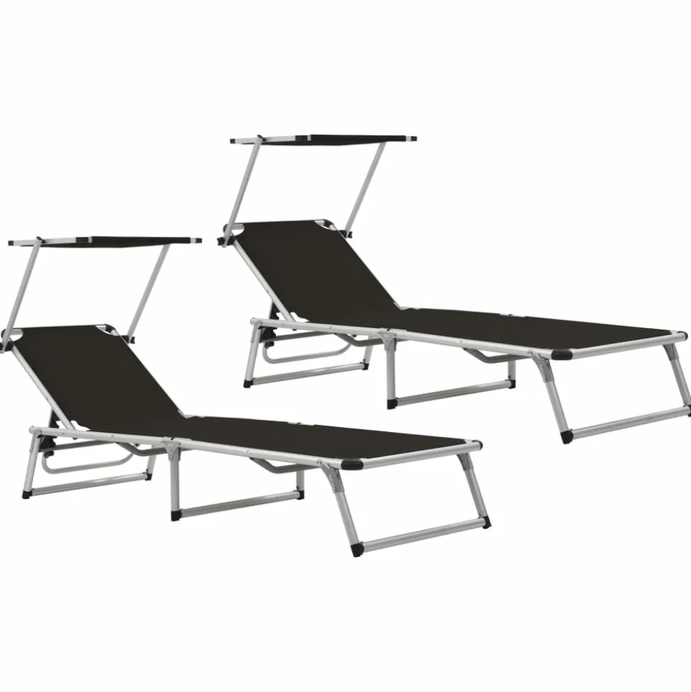 MAISON EXCLUSIVE - Chaises longues pliables et toit lot de 2 aluminium textilène
