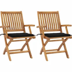 MAISON EXCLUSIVE - Chaises de jardin lot de 2 et coussins noir bois de teck massif