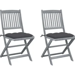 MAISON EXCLUSIVE - Chaises pliables d'extérieur lot de 2 et coussins bois d'acacia