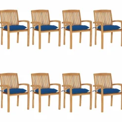 MAISON EXCLUSIVE - Chaises de jardin empilables avec coussins lot de 8 teck solide