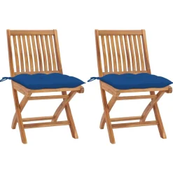 MAISON EXCLUSIVE - Chaises de jardin lot de 2 et coussins bleu bois de teck massif