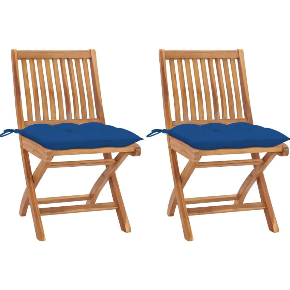 MAISON EXCLUSIVE - Chaises de jardin lot de 2 et coussins bleu bois de teck massif