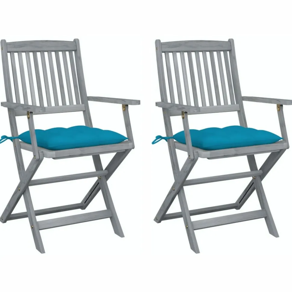 MAISON EXCLUSIVE - Chaises pliables d'extérieur lot de 2 et coussins bois d'acacia