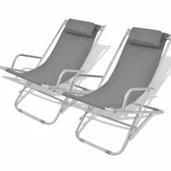 MAISON EXCLUSIVE - Chaises inclinables de terrasse lot de 2 acier gris