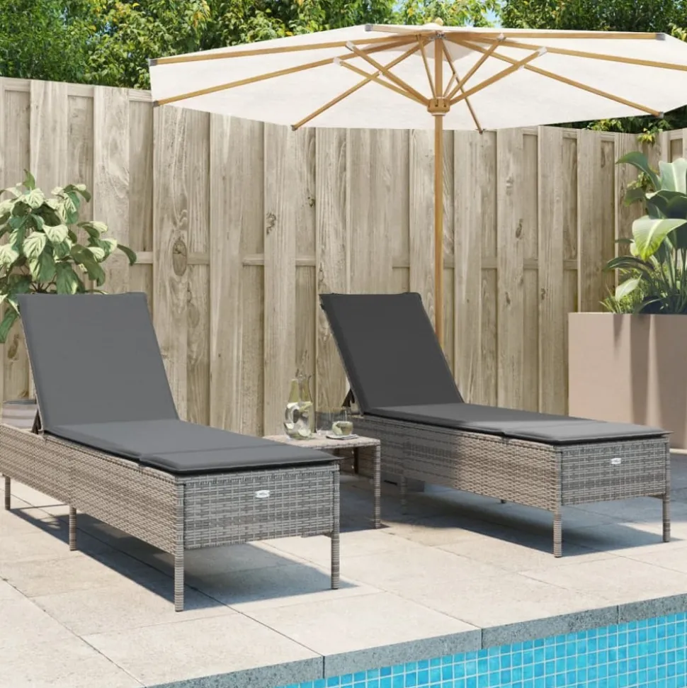 MAISON EXCLUSIVE - Chaises longues avec coussins lot de 2 gris résine tressée