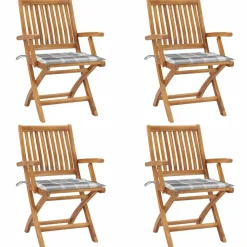 MAISON EXCLUSIVE - Chaises pliables de jardin avec coussins lot de 4 teck solide