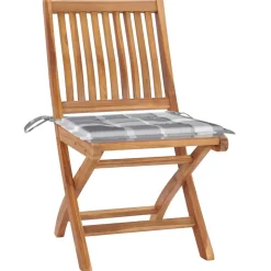 MAISON EXCLUSIVE - Chaises de jardin lot de 2 avec coussins à carreaux gris teck