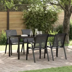 MAISON EXCLUSIVE - Chaises empilables de jardin lot de 4 noir tissu textilène