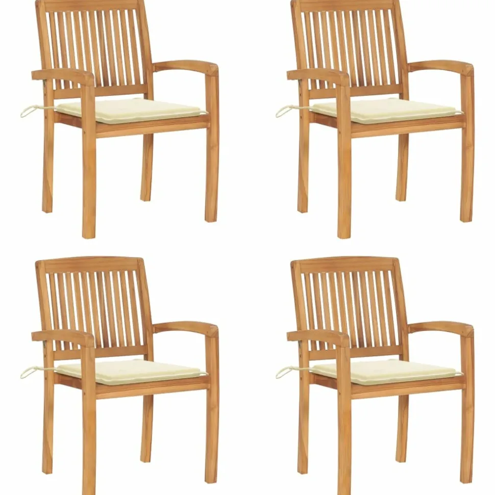MAISON EXCLUSIVE - Chaises de jardin empilables avec coussins lot de 4 teck solide
