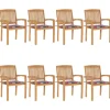 MAISON EXCLUSIVE - Chaises de jardin empilables avec coussins lot de 8 teck solide