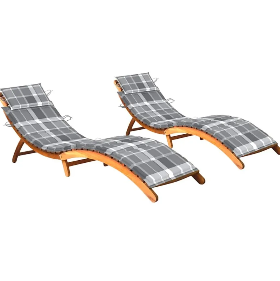 MAISON EXCLUSIVE - Chaises longues lot de 2 avec coussins bois d'acacia solide