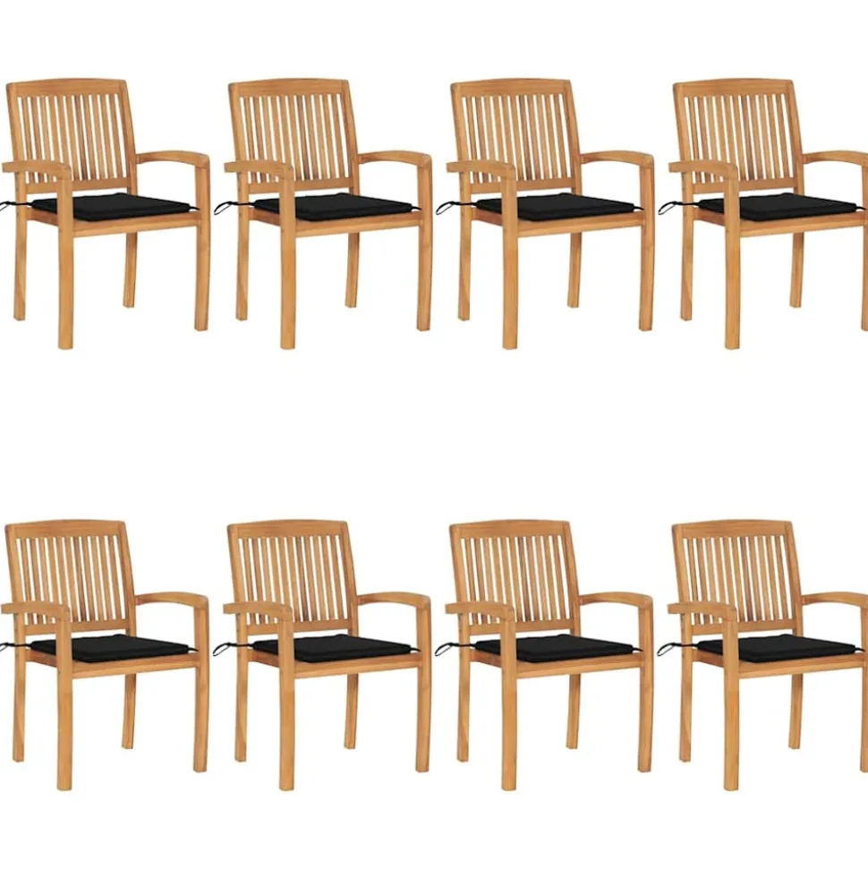 MAISON EXCLUSIVE - Chaises de jardin empilables avec coussins lot de 8 teck solide