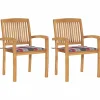 MAISON EXCLUSIVE - Chaises de jardin lot de 2 avec coussins à carreaux rouges teck