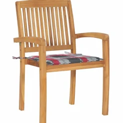 MAISON EXCLUSIVE - Chaises de jardin lot de 2 avec coussins à carreaux rouges teck