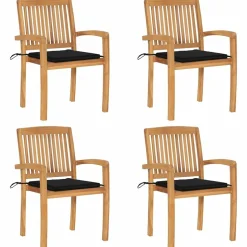 MAISON EXCLUSIVE - Chaises de jardin empilables avec coussins lot de 4 teck solide