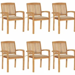 MAISON EXCLUSIVE - Chaises de jardin empilables avec coussins lot de 6 teck solide