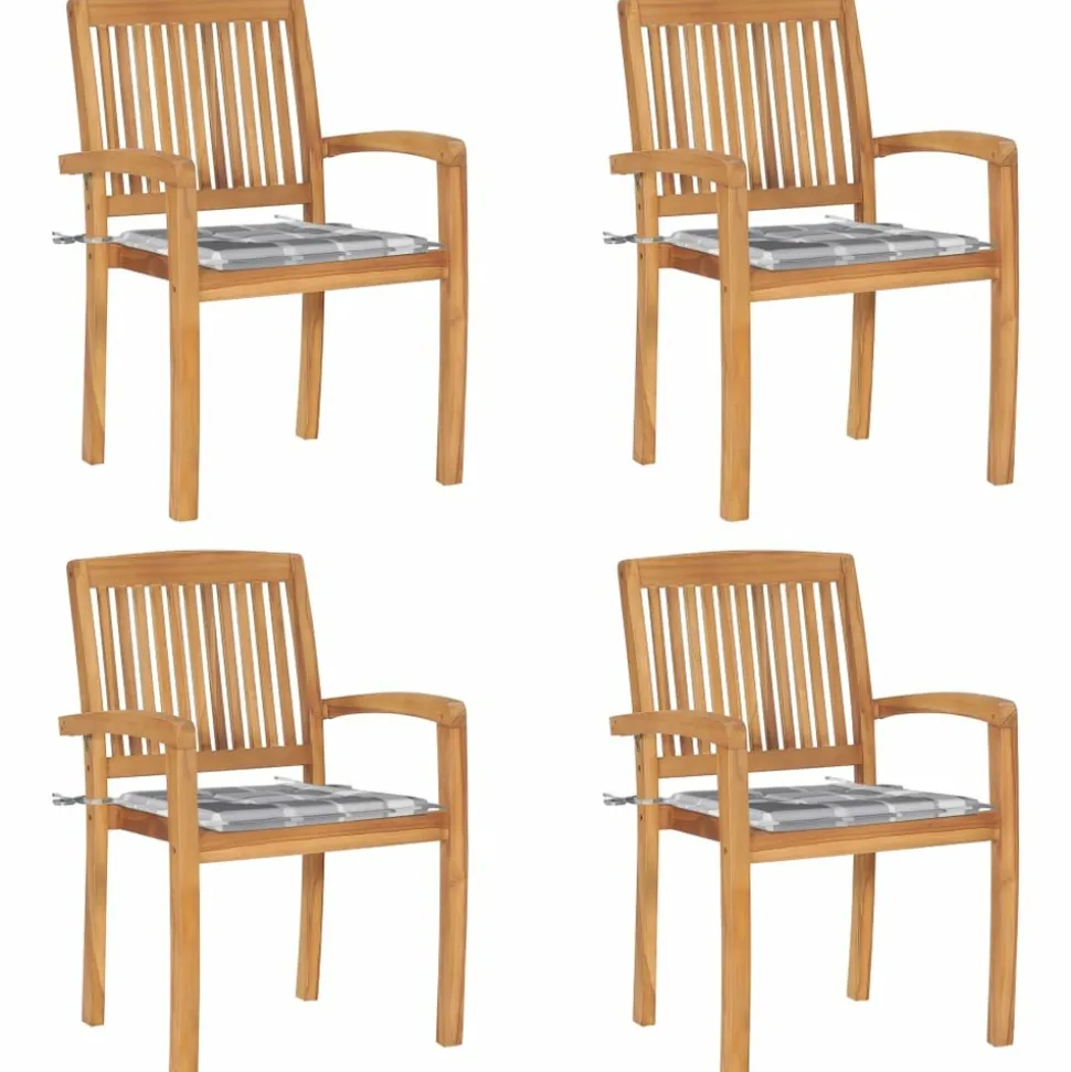 MAISON EXCLUSIVE - Chaises de jardin empilables avec coussins lot de 4 teck solide