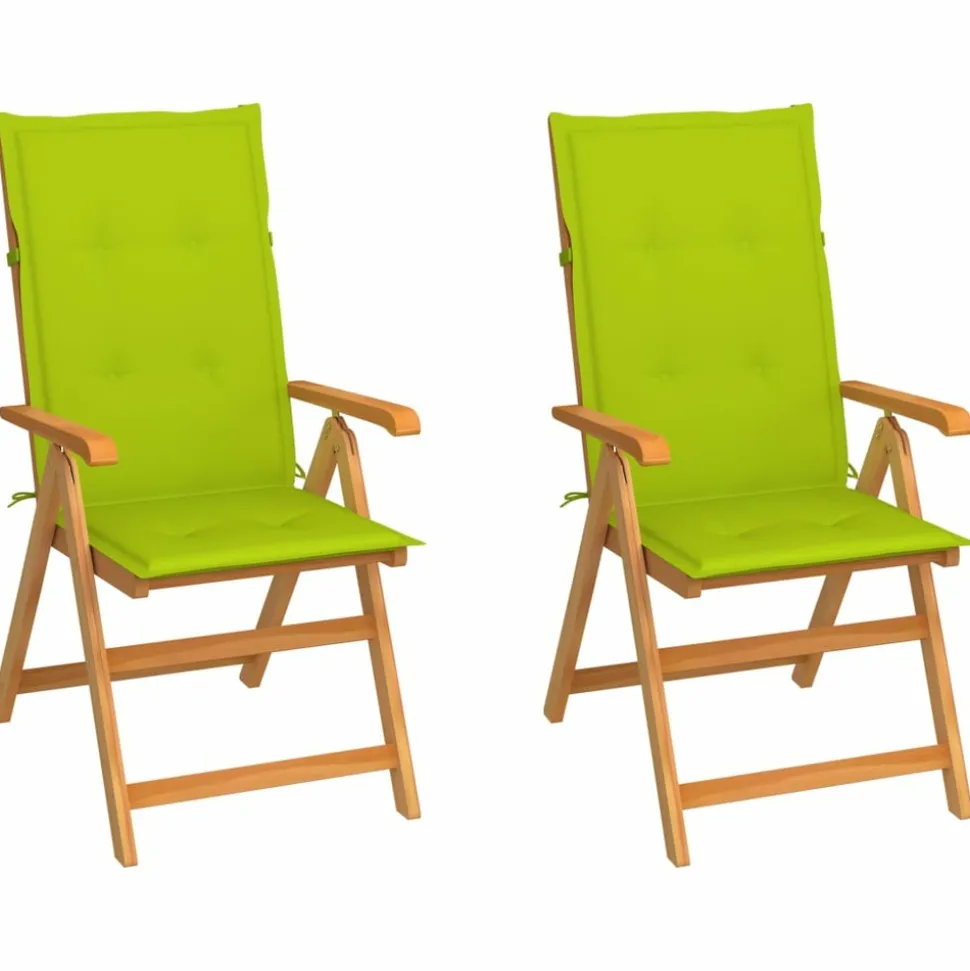 MAISON EXCLUSIVE - Chaises de jardin lot de 2 et coussins vert vif teck massif