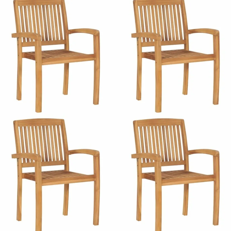 MAISON EXCLUSIVE - Chaises de jardin empilables lot de 4 bois de teck solide