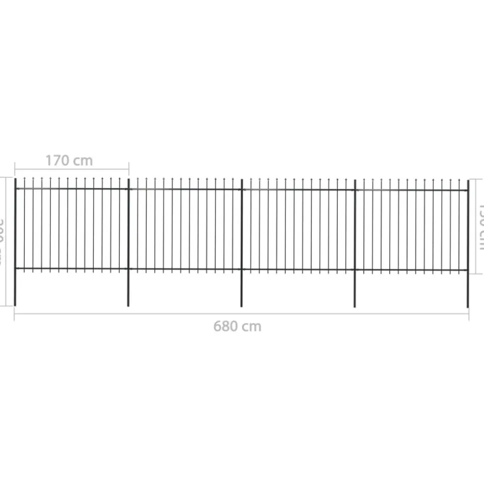 MAISON EXCLUSIVE - Clôture de jardin avec dessus en forme de lance en acier 714,5 x 150 cm noir