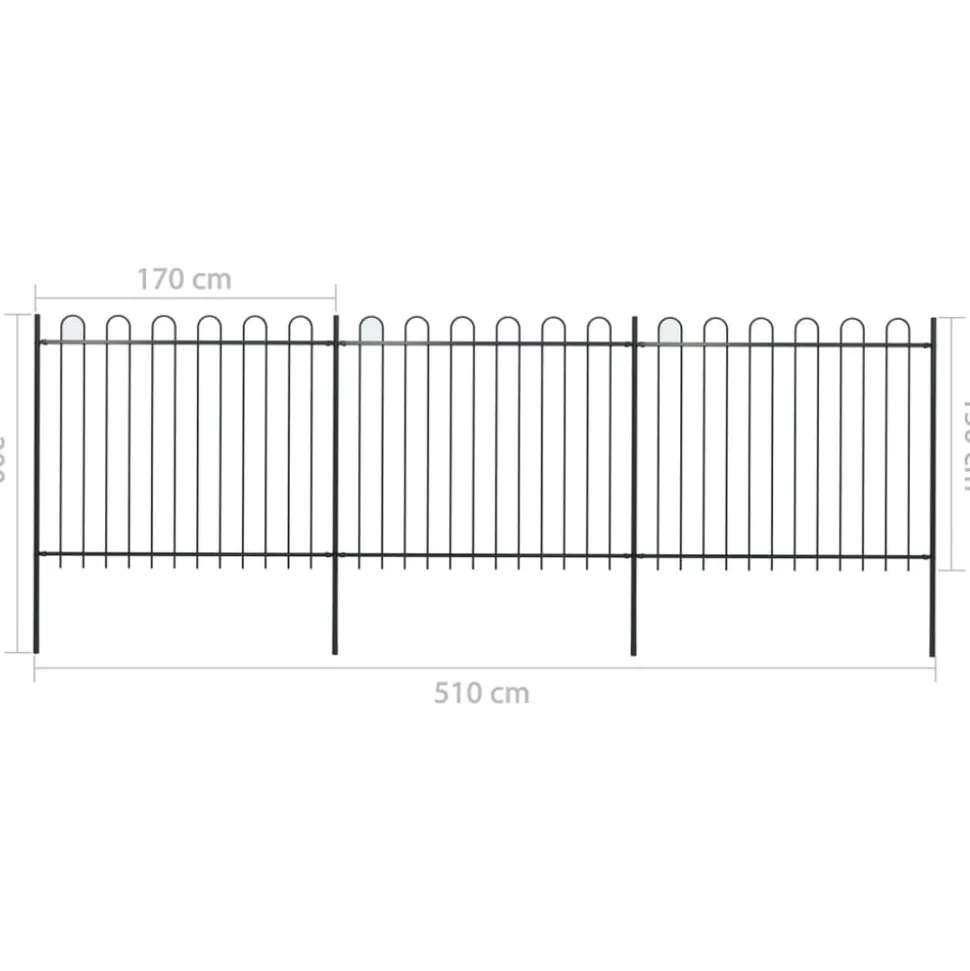 MAISON EXCLUSIVE - Clôture de jardin avec dessus en cerceau acier 5,1 x 1,5 m noir