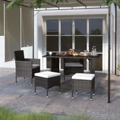 MAISON EXCLUSIVE - Jeu de chaise et tabouret de jardin 4 pcs résine tressée noir