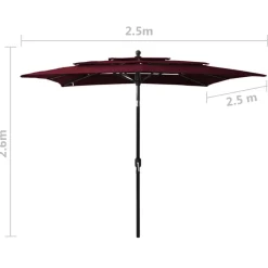 MAISON EXCLUSIVE - Parasol de jardin à 3 niveaux mât en aluminium rouge bordeaux
